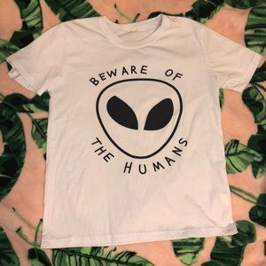 White Beware of the Humans UFO Alien Shirt